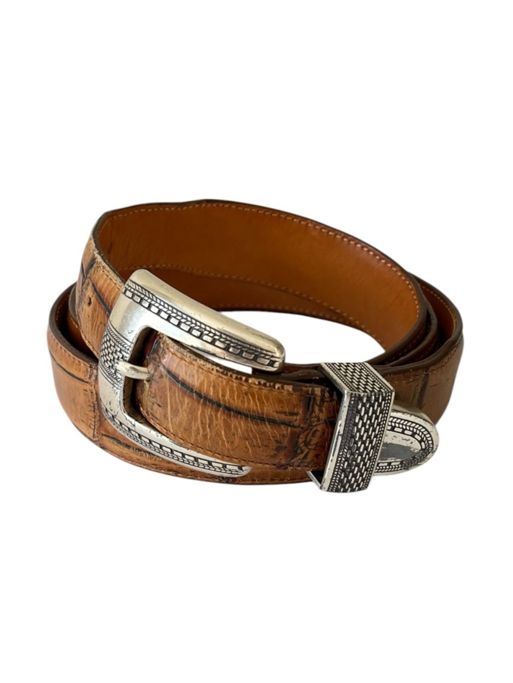 Onyx Brighton Vintage Alligator Embossed Leather Western Style Belt Size 40